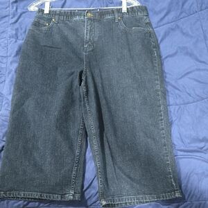 Dark Blue Demin & Co Denim Capri Pants Elastic Waist W Button